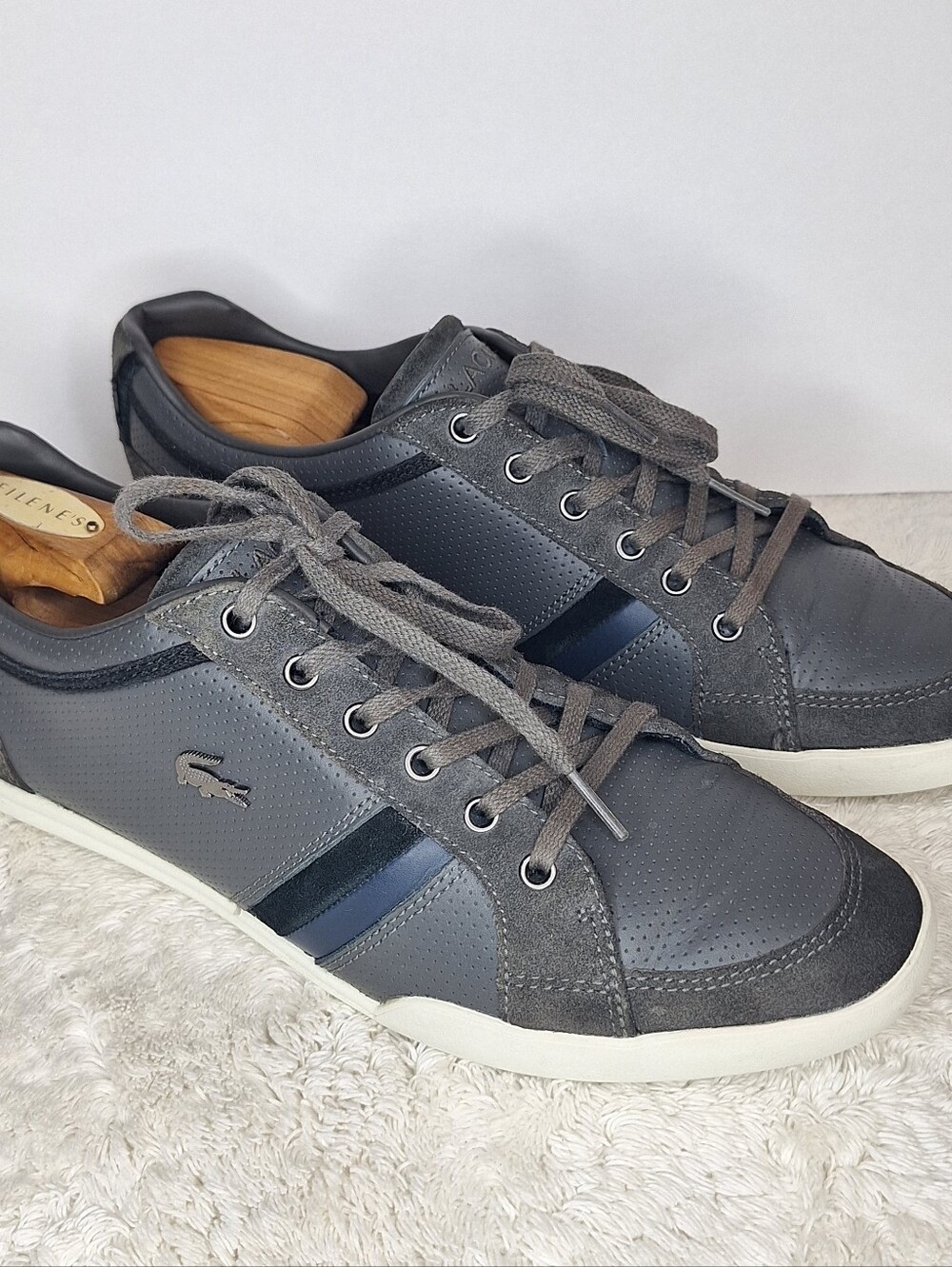 Lacoste Men's Gray Casual Sneakers - Low Top Lace-Up.